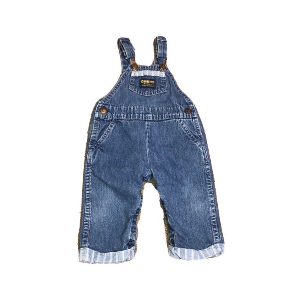 Vintage Osh Kosh B'Gosh Vestbak Denim Bib‎ Overalls 12 Months Stripe Detail USA - Picture 2 of 14